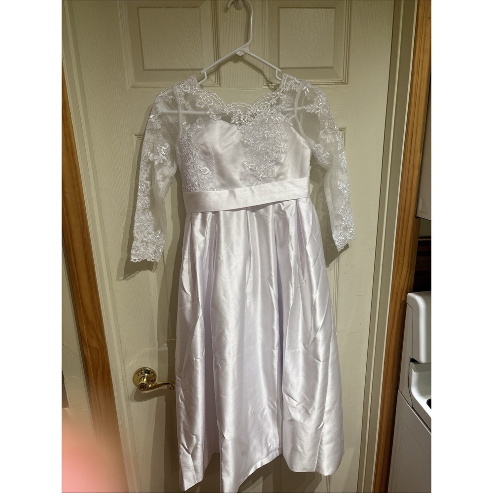 FLOWER GIRL PARTY DRESS White First Communion Pageant Size Large NWT